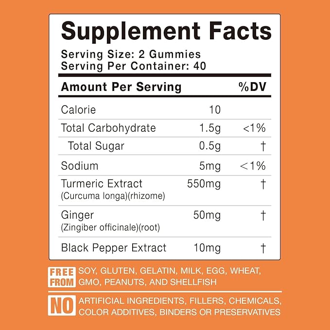 Turmeric Curcumin Gummies with Ginger & Black Pepper Extract - 3 Pack Tumeric Gummy Supplements for Pain Inflammation Joint Weight Health Support - Vegan, Organic, Gelatin-Free - for Adults and Kids