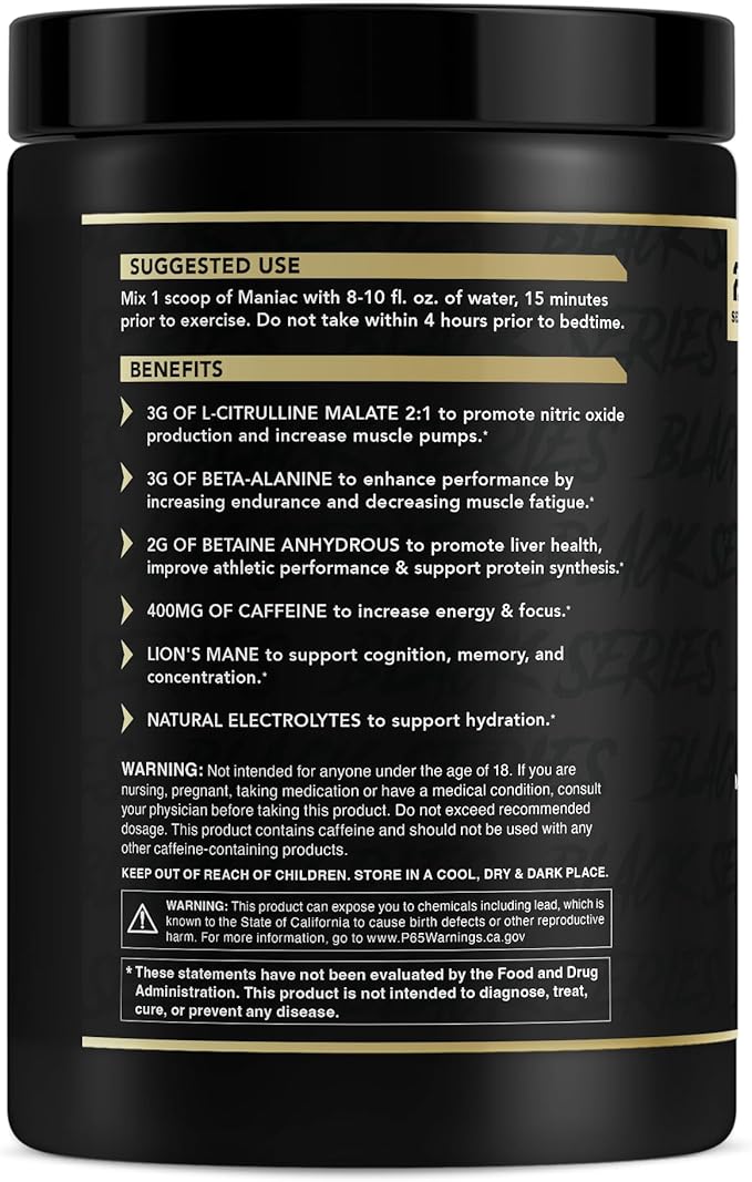 Anabolic Warfare Black Series Maniac, Pre-Workout Powder, Supports Nitric Oxide, Muscle Pumps, and Protein Synthesis* Guerilla Grape