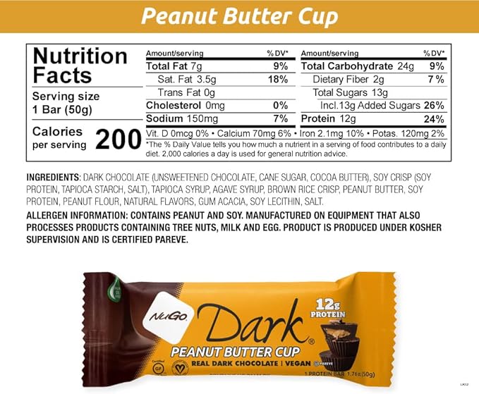 NuGo Dark Variety - Pretzel with Sea Salt 12 Bars & Peanut Butter Cup 12 Bars, 12g Protein Bar, Vegan, Gluten Free, Non-GMO, Kosher Pareve, 24 Count Variety
