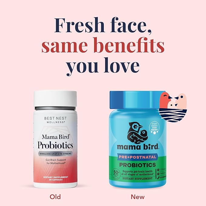 Best Nest Wellness Mama Bird Probiotics - Digestive Health Supplement Aids Gut - Brain Support - 50 Billion CFU Multi-Probiotic Supplement for Women - Supports Healthy Gut Biome - 30 Capsules