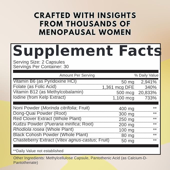 Kit Supplements for Women. Black Cohosh, 60 Caps. Includes E-Book, Recipes, Tracker and Pilates Videos. Perimenopause Relief Menopause Support Vitamins Cooling Menopause Relief