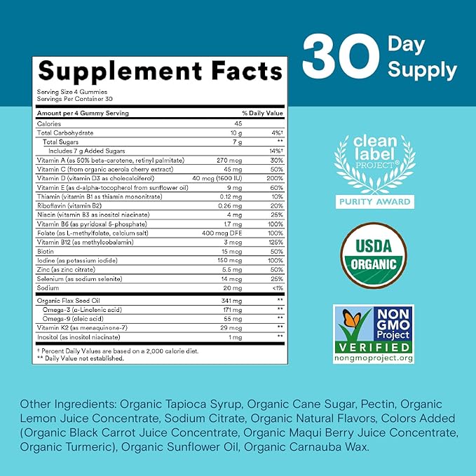 SmartyPants Multivitamin for Men, Organic Gummies: Methylfolate, Omega 3 (ALA), Vitamin D3, C, Vitamin B12, B6, Vitamin A, K & Zinc for Immune Support, Vegetarian, 120 Gummies (30 Day Supply)
