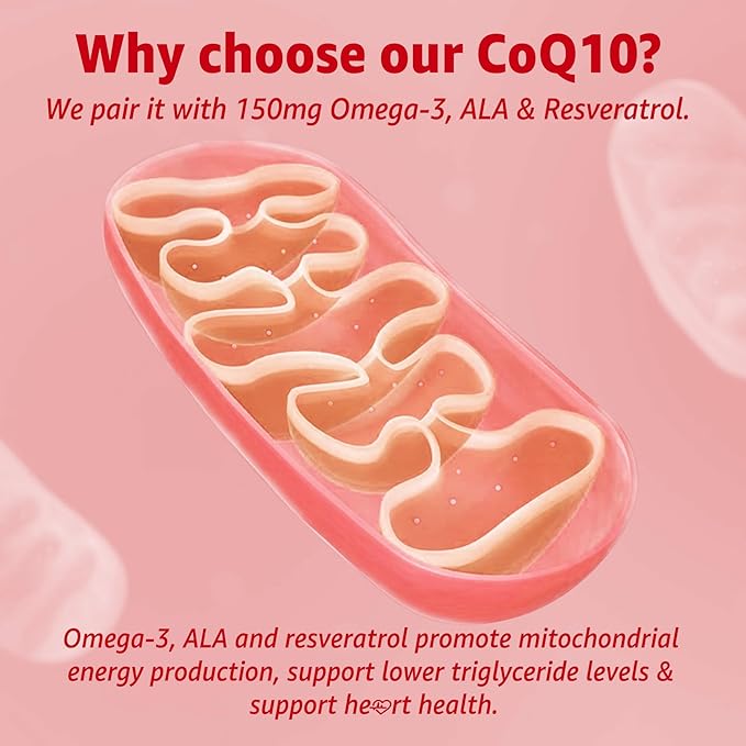 Sugar Free CoQ10 200mg Filled Gummies, 5X Better Absorption CoQ10 w/Resveratrol, Alpha Lipoic Acid, Omega-3, Vitamin E, C, Coenzyme Q10 for Cellular Energy, Heart, Brain, and Antioxidant (1Pack)