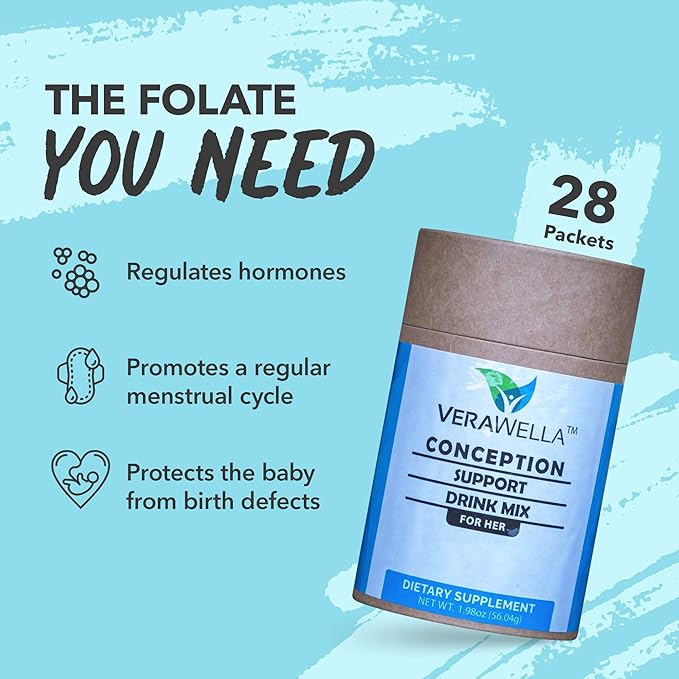 Conception Support Drink Mix, Conception & Fertility Support, Vitamin Powder with B Vitamins, Myo-Inositol, & Folate, 2 Grams x 28 Packets of Women Vitamins