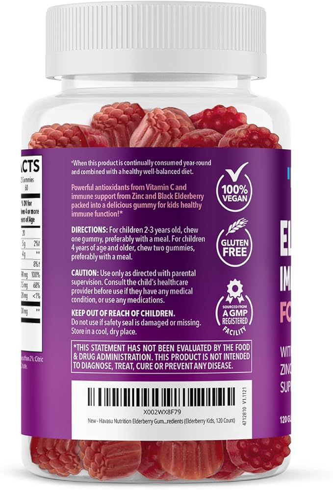 Elderberry Gummies for Kids with Zinc and Vitamin C - Immune Support Supplement for Children - 120 Count, Vegan, Berry Flavor - Convenient Daily Defense with Antioxidants and Essential Nutrients