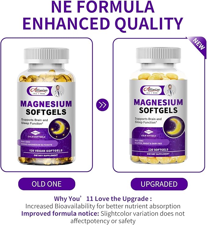 High Absorption Magnesium Glycinate 400mg Softgels Supplement, Magnesium with Calcium - Highly Bioavailable - with Vitamin D3 & K2, for Sleep, Mood, Brain Support