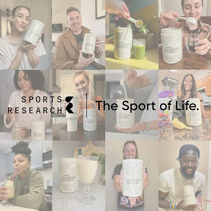 Sports Research Premium Collagen Peptides Powder and Organic Matcha Green Tea - Collagen Powder Protein Supplement with Japanese Matcha and Amino Acids - Gluten Free, Non-GMO, Sugar Free