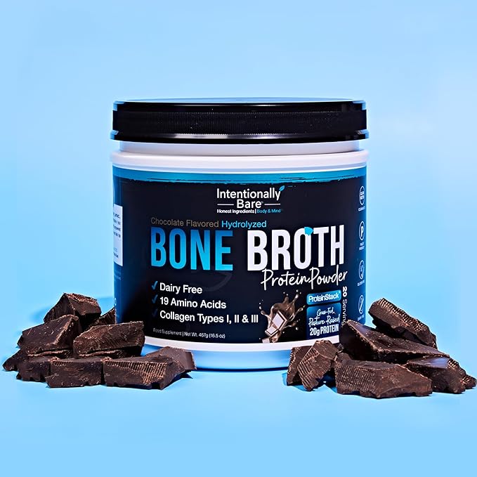 Intentionally Bare Bone Broth Protein Powder Chocolate - 20g Collagen Protein Powder for Skin Hair Joints & Gut - Keto Protein Powder with Collagen Peptide - Chocolate Collagen Powder - 20 Servings