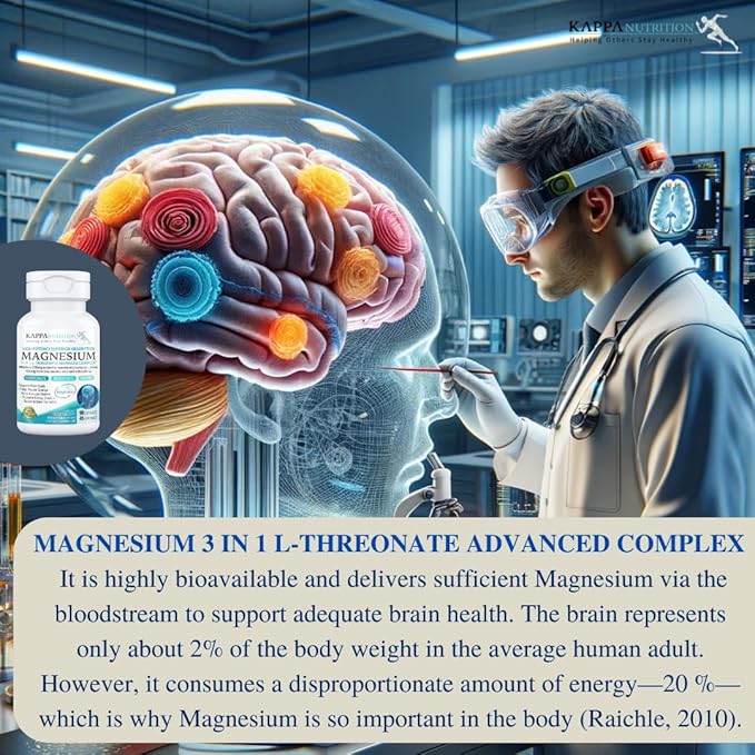 (90 Capsules), 2,253mg Per Serving, Providing 420mg Elemental Magnesium, L-Threonate, Bisglycinate Chelate, Malate, from Kappa Nutrition.