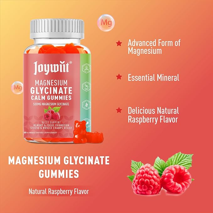 Magnesium Glycinate Gummies 500mg Magnesium Supplement Gummies, Threonate 200mg, Vitamin D,B6,B12,Calm Mood, Muscle Relief, Nerve Health, Bone Support- 60 Counts