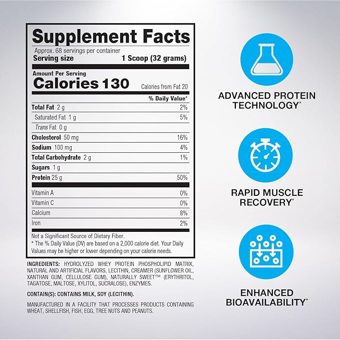 BPI Sports Hydro HD - 100% Hydrolyzed Whey Protein Powder - Muscle Growth, Recovery, 25g of Protein, Low Carb, Low Sugar, Fast Absorbing (68 Servings, Vanilla Ice Cream)