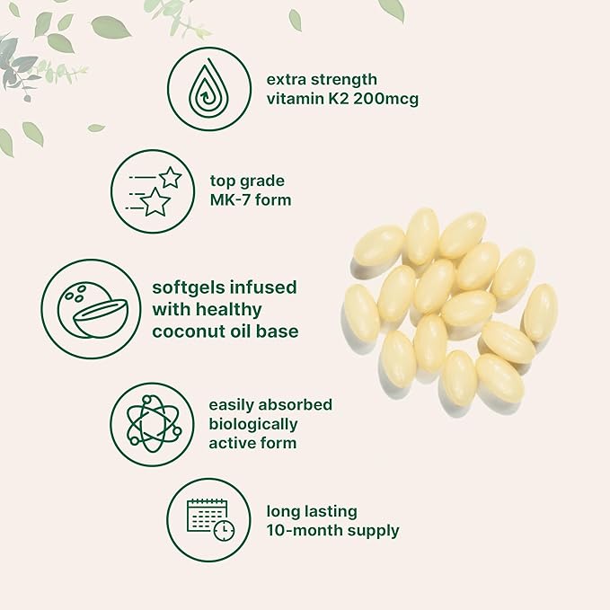 Micro Ingredients Vitamin K2 MK-7 Supplement, 200 mcg Per Serving, 300 Coconut Oil Softgels | Easily Absorbed, Active Menaquinone Form | Immune, Joint, & Heart Support | Non-GMO