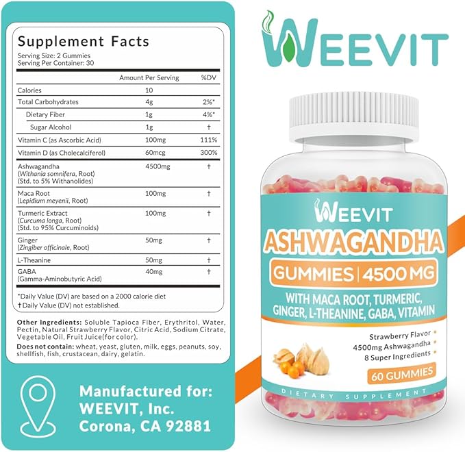 Ashwagandha Gummies with Vitamin D for Women & Men, Ashwagandha Gummy with Maca Root Powder | Organic Ashwa Gummies for Boost Energy