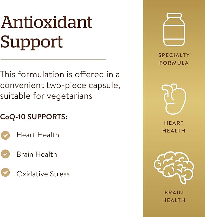 Solgar Vegetarian CoQ-10 200 mg, 30 Vegetable Capsules - Heart Healthy, Protective Antioxidant - Coenzyme Q10 (CoQ-10) Supplement - Vegan, Gluten Free, Dairy Free, Kosher - 30 Servings