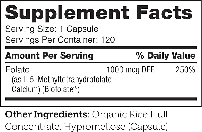 Zahler Methylfolate - Supports Healthy Fetal Development and Genetic Health - Methylated Folic Acid from 1000 mcg DFE L-Methylfolate - Kosher Non GMO Methyl Folate Supplement for Women (120 Capsules)