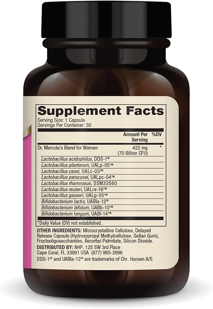 Dr. Mercola Complete Probiotics for Women - Supports Gut, Vaginal & Immune Health - Contains Lactobacillus Strains - Non-GMO, Gluten-Free & Soy-Free - 30 Capsules (30 Servings)
