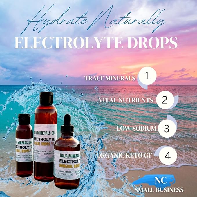 Electrolyte Drops Hydration Drops Liquid Electrolytes Trace Minerals 8 oz Bottle Over 110 Servings Nutrition Fasting Buoy Keto Paleo Celtic Organic Kosher Baja Minerals GLP1 Shilajit Magnesium