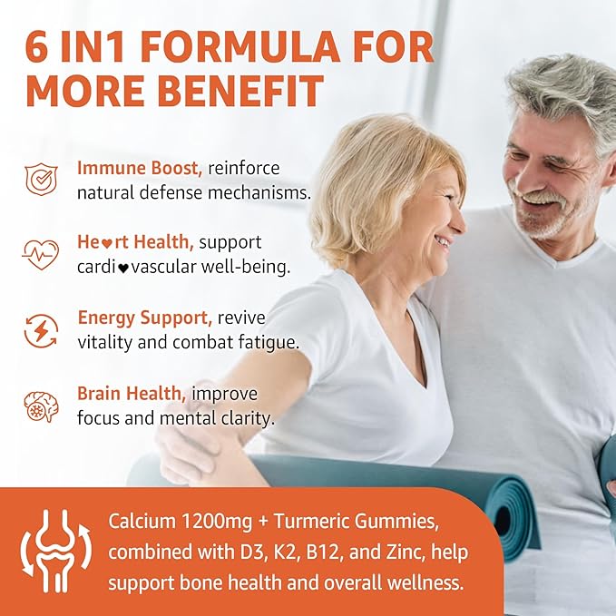 Calcium Gummies with Turmeric for Women & Men - Calcium 1200mg with Vitamin D3 K2 B12 5000 IU & Zinc, Suger-Free Calcium Supplements for Bone, Muscle & Immune Support - Vegan(120 Count)
