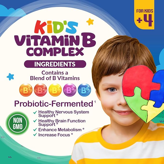 Autistic UpBeat: Kid's Vitamin B Complex | Kid-Friendly Drops | Unlfavored | B1, B2, B3, B6, B7, B9 & Methyl B12 | Brain Function, Focus, Metabolism | Kids B Complex Liquid Drops Supplement