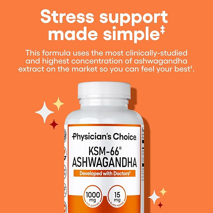 KSM-66 Ashwagandha Root Powder Extract - Stress, Mood, & Athletic Support - 1,000 MG of Clinically Studied KSM66 & Black Pepper for Maximum Absorption - 5% Withanolides - 60 Vegan Capsules