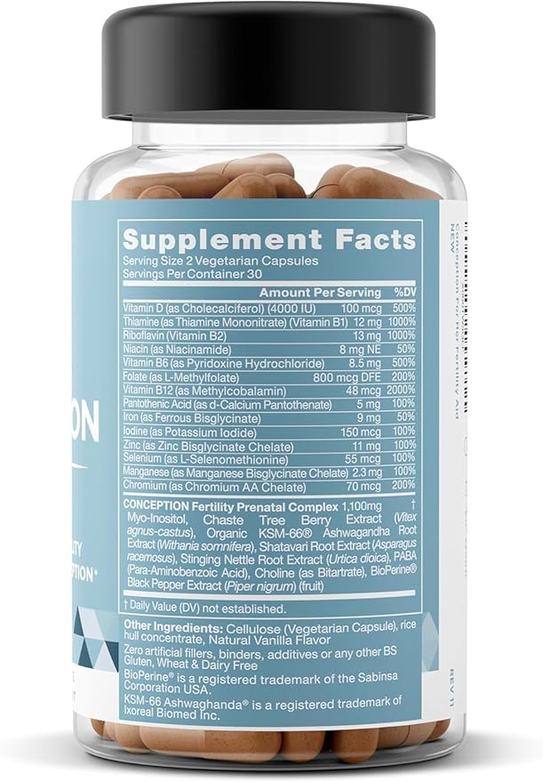 Conception Fertility Supplements for Women – Aids Ovulation, Hormonal Balance, & Regular Cycles – Prenatal Vitamin Support with Myo-Inositol, Folate, Folic Acid, Vitex – 60 Vegetarian Soft Capsules