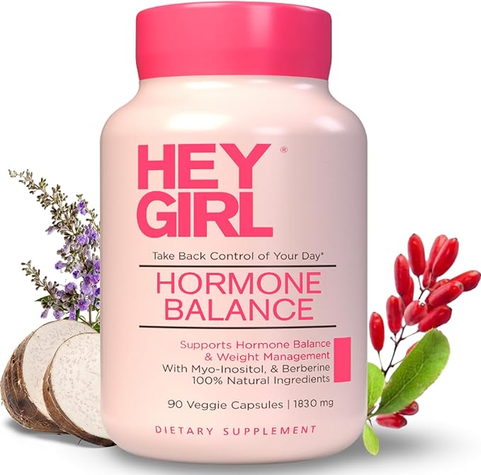 Hey Girl Hormone Balance for Women – 12in1 for Menopause, PCOS, PMS, Mood, Hot Flash, Hormonal Support– w Myo-Inositol, Berberine, Maca Root, Black Cohosh, DIM, Dong Quai