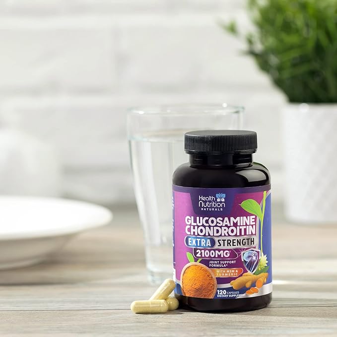 Glucosamine Chondroitin MSM Complex - 2100mg Joint Support Supplement with Turmeric & Boswellia - Quercetin for Joints, Bones, Knees & Mobility - Triple Strength Glucosamine Sulfate - 120 Capsules