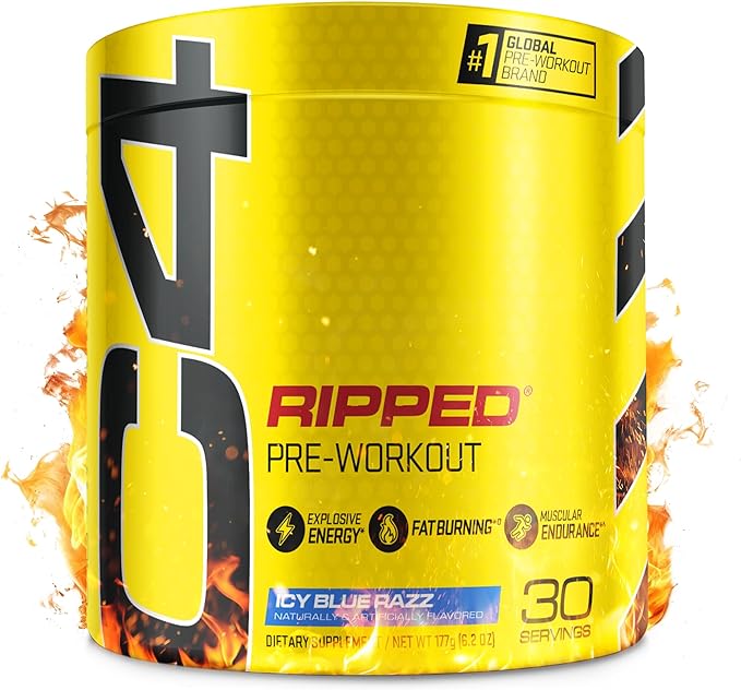 Cellucor C4 Ripped Pre Workout Powder for Energy, Beta Alanine, Sugar Free Energy Supplement Preworkout for Men & Women - 150mg Caffeine + Creatine-Free - ICY Blue Razz - 30 Servings