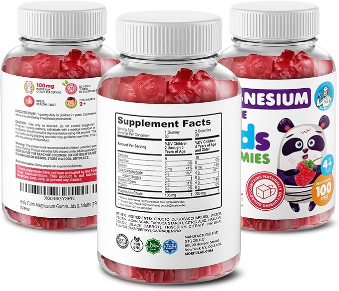 DR. MORITZ Sugar-Free Calm Magnesium Gummies for Kids and Adults - Non-GMO Magnesium Citrate Gummies - Raspberry Flavor - 2-Pack (60 Count)