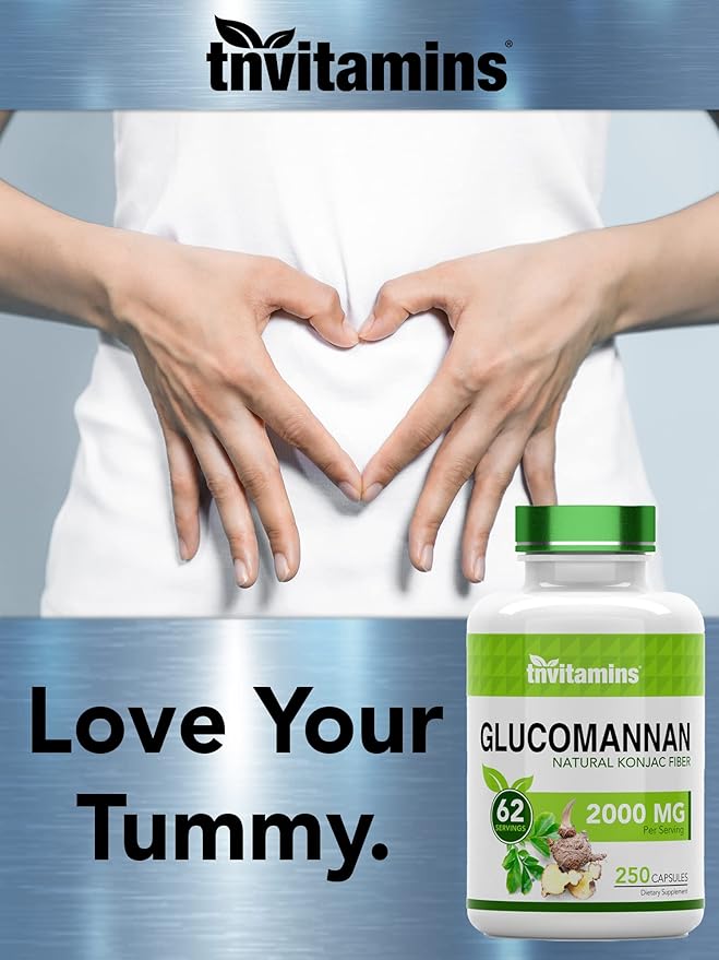 Glucomannan Capsules 2000 MG - 250 Count | Natural Konjac Root Fiber Extract Powder Supplement | Soluble, Dietary, & Digestive Fiber Pills | Produced in The USA | Non-GMO & Gluten Free