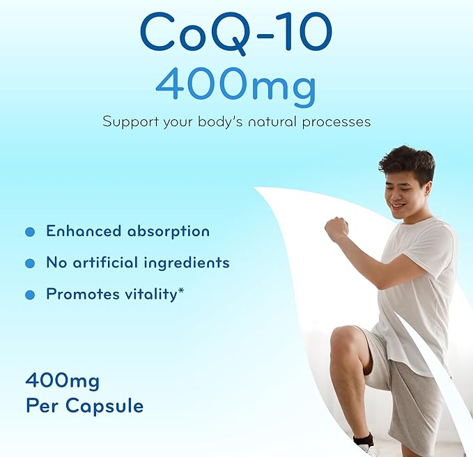 Quick Absorption CoQ10 400mg Capsules - Coenzyme Q10 400mg Potent Antioxidant for Heart Energy and Aging Support - High Stability CoQ10 Ubiquinone Capsules - Made in a cGMP US Lab (200 Servings)