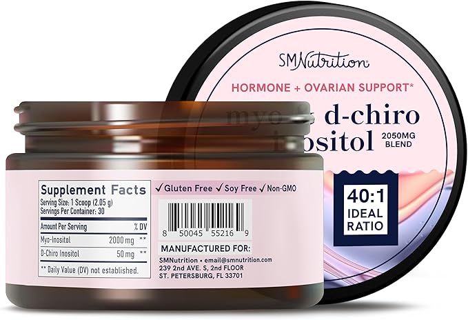 Myo-Inositol & D-Chiro Inositol Powder | Hormone Balance for Women | Ideal 40:1 Ratio | Myo 2000mg, D Chiro 50mg | Regulate Menstrual Cycle and Support Ovarian Health | 30 Servings, 2.17 oz.