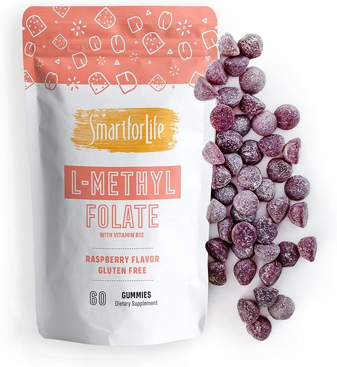 Smart for Life L-Methylfolate Gummies with Vitamin B12 Raspberry Flavor - 10mg - 60 Gummies - Active Folate 5 MTHFR Support Supplement Professional Strength - Doctor Designed Methyl Folate