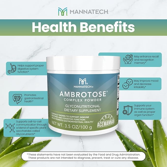 Mannatech Ambrotose Complex Immune Support Supplement, Supports Cell-to-Cell Communication and a Healthy Immune Defense, with Manapol Powder - 100% Aloe Vera Supplement 25 Days Supply
