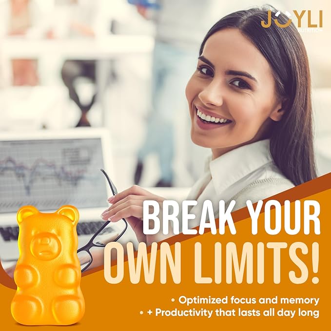 Joyli L Tyrosine Gummies 1000MG - L-Tyrosine Supplement for Kids & Adults - Calm & Focus Gummies for Brain, Memory, Mood, and Energy - 500mg L- Tyrosine Powder per Gummy - Vegan, Gluten-Free