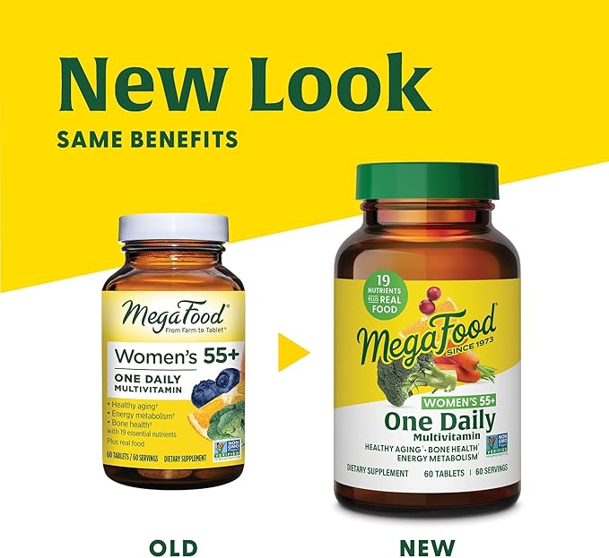 MegaFood Women's 55+ One Daily Multivitamin for Women - with Vitamin A, C, D3 & E for Optimal Aging Support - Plus Real Food - Bone & Immune Support Supplement - Vegetarian - 90 Tabs