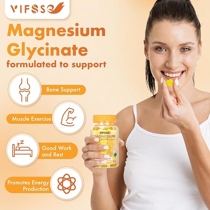 Magnesium Glycinate Gummies 500 Mg, Triple Magnesium Complex Sugar-Free Gummies with Malate 400 Mg, Citrate 400 Mg, Magnesium Supplement Chewable for Women & Men Vegan, Organic 60 Count