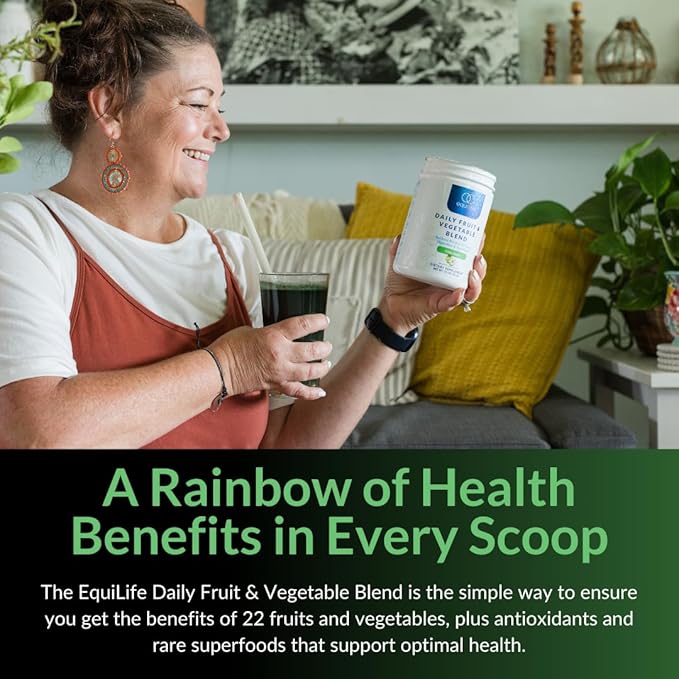 Equilife - Daily Fruit & Vegetable Blend, Fruits and Vegetables Supplements, Vitamin C, 9 Essential Amino Acids, Promotes Energy, Low-Sugar, Easy-to-Use, Vegan, Non-GMO (Crisp Apple, 30 Servings)