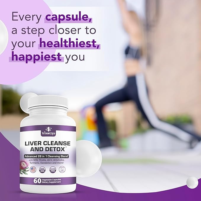 Liver Cleanse Detox & Repair Fatty Liver Supplements 28-in-1 Advanced Herbal Liver Health Supplement Formula - Milk Thistle Silymarin, Artichoke Extract, Dandelion & Apple Cider Vinegar - 60 Pills