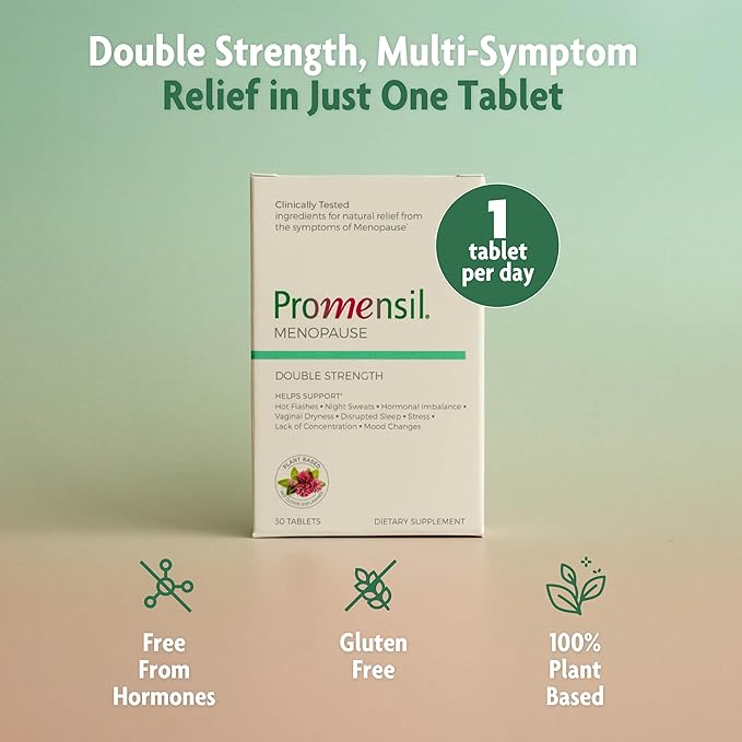 Promensil Menopause Double Strength - Menopause Supplements for Women, Red Clover Isoflavones, Helps Support Hot Flashes, Night Sweats, Restlessness - 30 Count