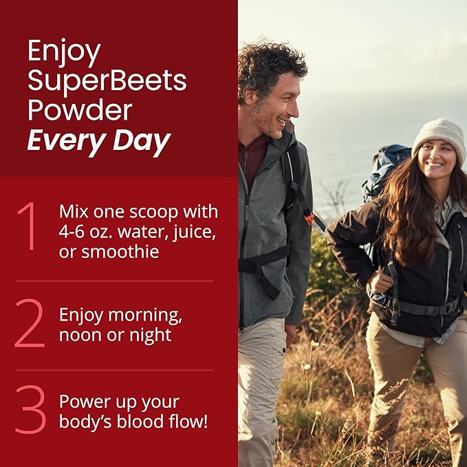 humanN SuperBeets Beet Root Powder - Nitric Oxide Supplement for Heart Health, Circulation & Blood Pressure Support - Non-GMO Superfood, Beetroot Powder Black Cherry, 30 Servings