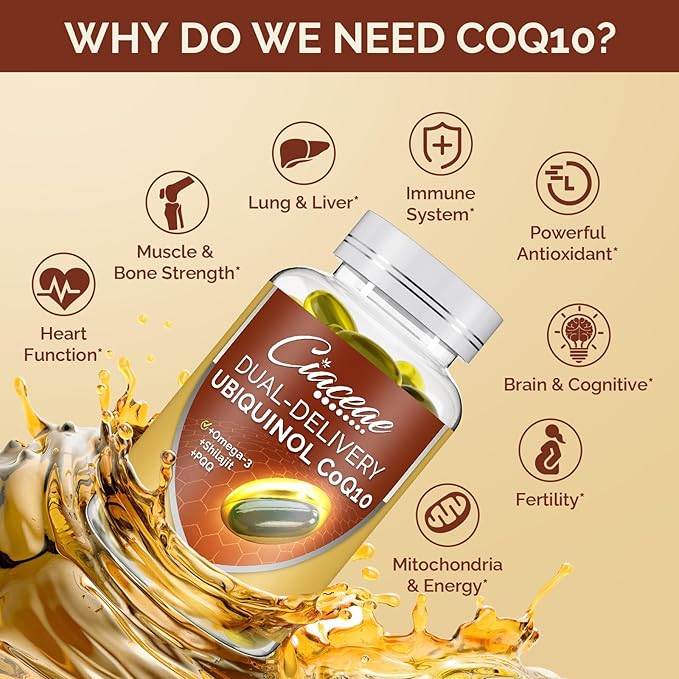 Ubiquinol CoQ10 600 MG Softgels with Omega-3 & Shilajit & PQQ, Advanced Dual-Delivery Coenzyme-Q10, Active CoQ10 Ubiquinol Supplement for Fertility, Antioxidant, Heart, Brain & Energy, 60 Servings