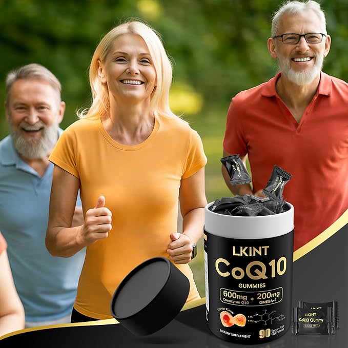 CoQ10 Gummies, Co Q 10 Supplement Sugar Free, Cq10 600mg with Omega 3 & Vitamin E, High Absorption Coenzyme Q10 Gummies for Heart Heathy, Energy & Antioxidant Support, Orange Flavor, 90 Count