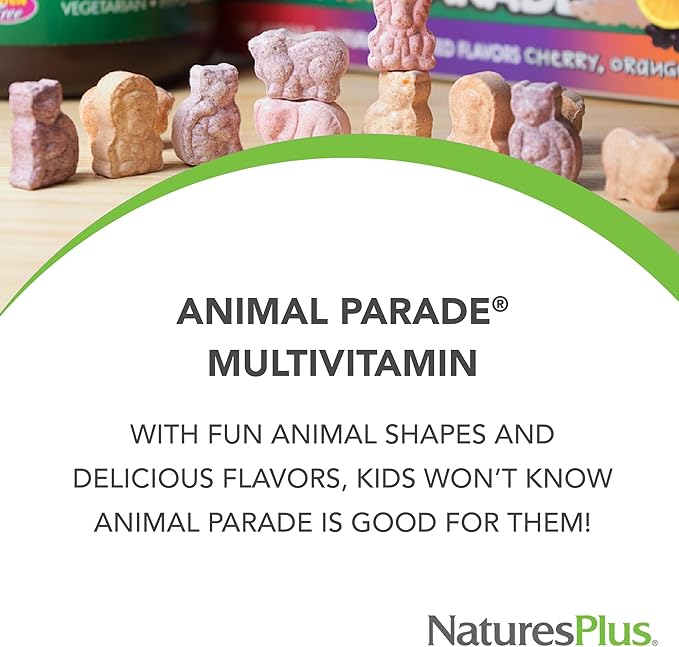 Natures Plus Animal Parade Children's Chewable Multivitamin - 90 Animal-Shaped Tablets - Natural Assorted Flavors - Vegan, Gluten Free - 45 Servings