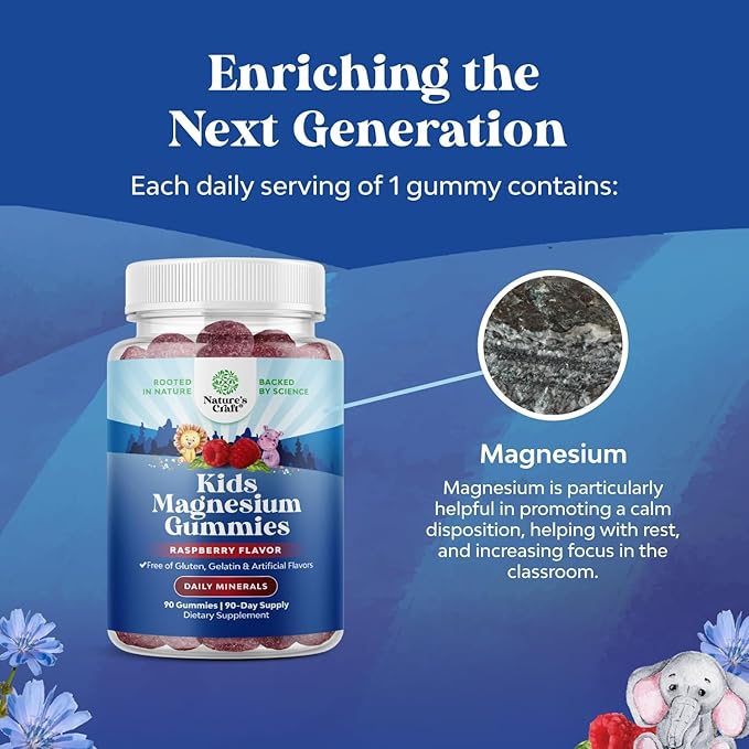 Kids Magnesium Gummies - Calm Relaxing Mg Citrate Supplement with Raspberry Flavor - Calm Magnesium Supplement for Nerve Health, Muscles & Healthy Heart Support - Mag Citrate Gummies, 90 Count Pack