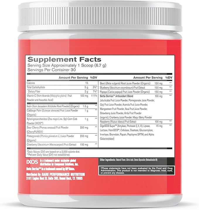 BARE PERFORMANCE NUTRITION, BPN Strong Reds Superfood Powder, Digestive Enzymes, Antioxidants, Improved Natural Energy, 30 Servings, Acai