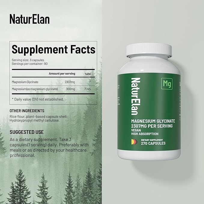 Magnesium Glycinate - 270 Capsules, 2307mg | 300mg Elemental Magnesium Supplement per Serving, High Absorption Formula for Sleep, Muscles&Energy Support, Third-Party Tested, Vegan, Non-GMO&Gluten Free