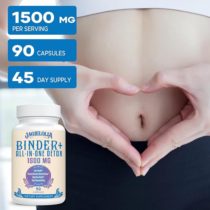 All-In-One Detox Binder Supplement 1500 MG - High Bioavailability, Liver Gut Detox Cleanse with Activated Charcoal, Zeolite & Bentonite Clay for Toxins, Liver, Digestive, 540 Vegan Capsules