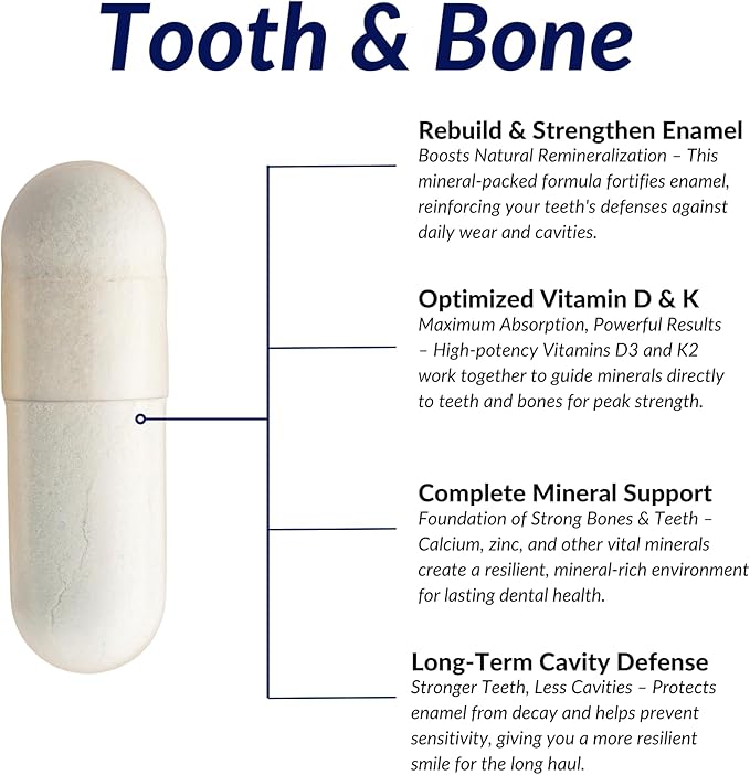 Tooth & Bone Formula - Bone Health Supplement with Calcium for Bone Strength & Tooth Enamel Support, D3 + K2, 120 Capsules, Non-GMO, Gluten-Free