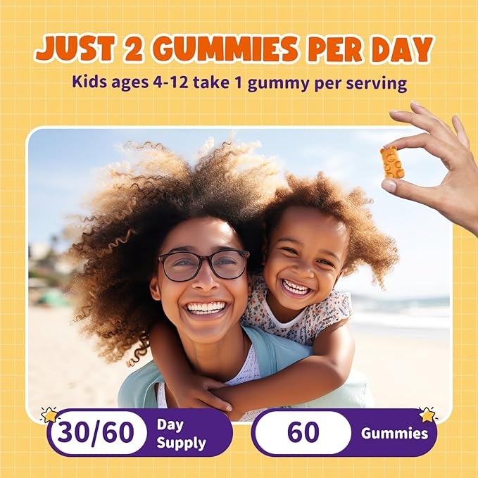 Magnesium Gummies for Kids - Magnesium Glycinate Gummies with Vitamin D3, B6, Potassium & Ashwagandha, Magnesium for Kids & Adults Relaxation, Sleep, Brain & Bone Health -Vegan Orange 60ct